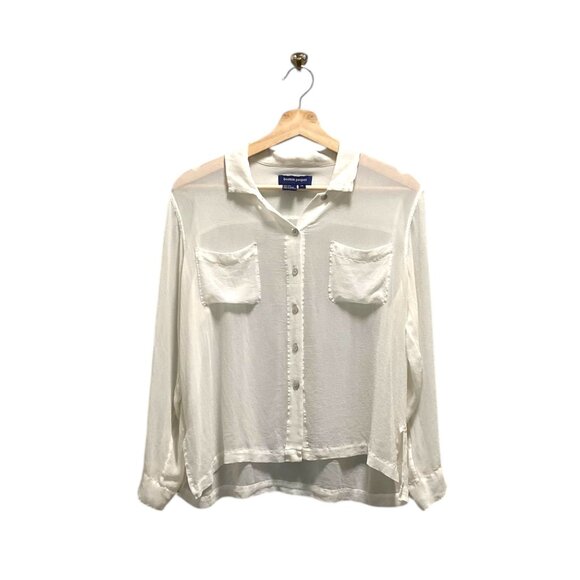 Boston Proper Vintage Silk Button Down Blouse White Size 14 Quiet Luxury Flowy - Picture 2 of 11